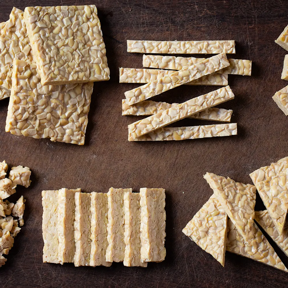 Tempeh Clásico cortado en varias formas